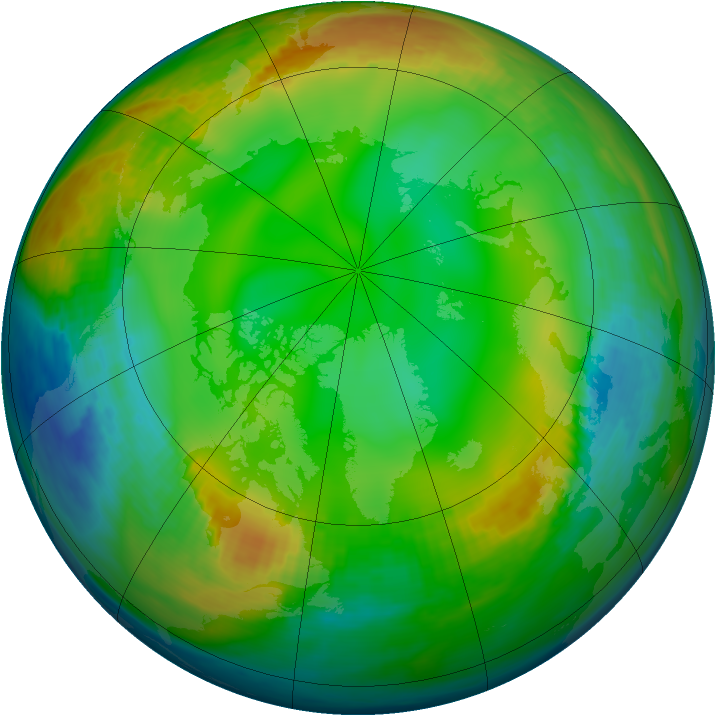 Arctic ozone map for 25 December 1980